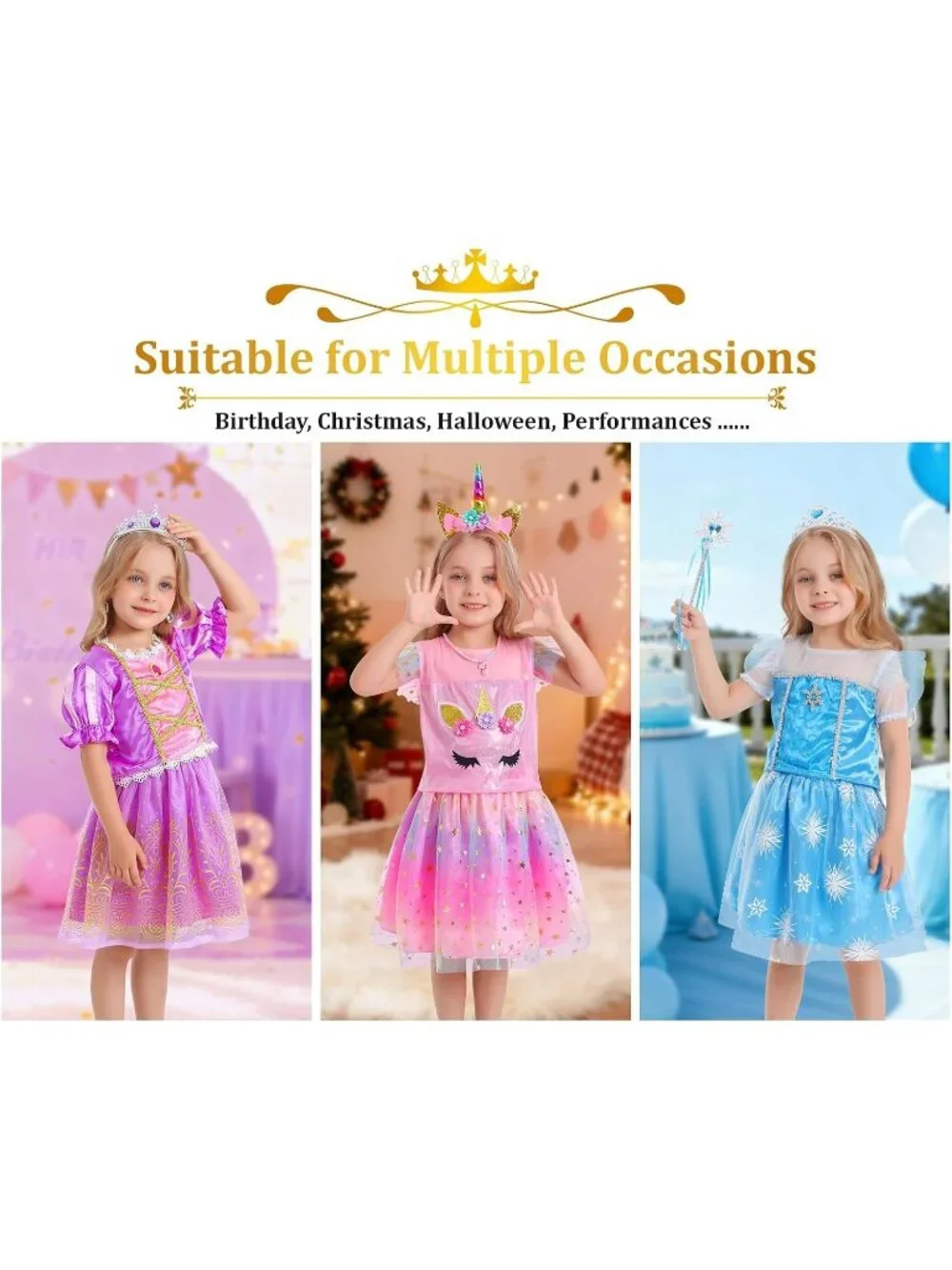 Princess Dress Up Costume Set for Toddler Girls Role Play Toys Gift - Rainbow
